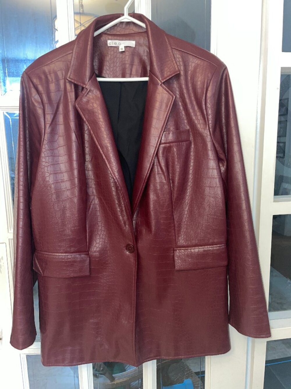 Cleo Burgundy Croc Faux Leather Blazer Jacket Size XXL